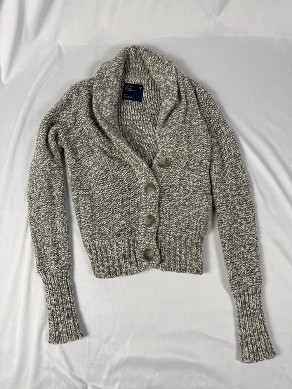 Vintage American Eagle Outfitters Marled Gray Shawl-Collar Button Cardigan